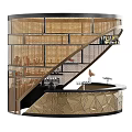 Modern Commercial Bar Equipment With Metal Mesh Shelves Bottles Coffee Machines And Geometric Counter
