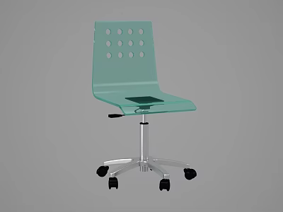 Light Green Office Chair with Perforated Backrest and Silver Metal Base with Wheels 3d model