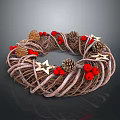 Natural Plant Woven Vine Wreath Decorated With Pine Cones Red Berries And Gold Stars