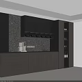 Modern Wine Cabinet With Gray Cabinets Marble Backsplash Lighting And Open Shelves