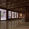 Sacred Religious Artifacts Display In Wooden Shelves With Golden Ceiling And Smooth Floors