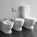 Modern White Toilets Featuring Different Styles And Wall Mounted Flush Plate In Bathroom 3d model
