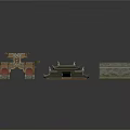 Traditional Chinese Architecture Models With Wooden Archway And Gray Tile Roofs
