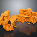 Orange Rock-like 3D Model Scene Components With Stacked Layers And Irregular Shapes For Scene Construction 3d model