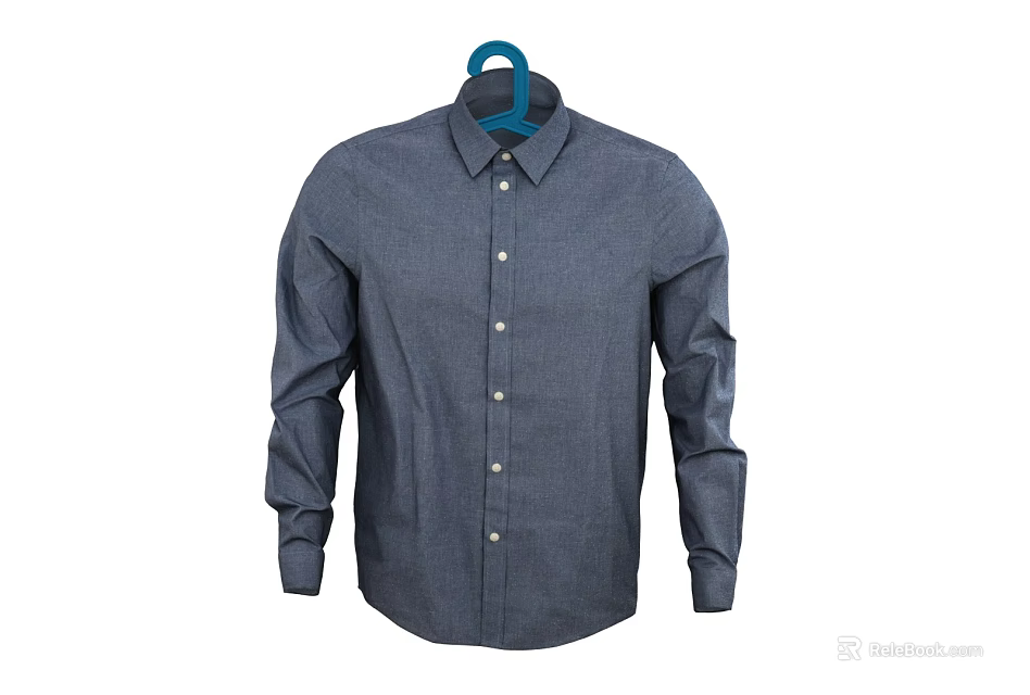 Blue Long Sleeved Button Down Shirt Hanging On Blue Hanger 3d model 