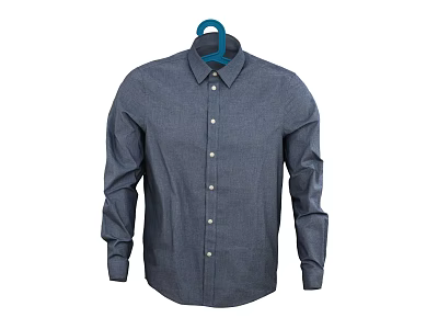 Blue Long Sleeved Button Down Shirt Hanging On Blue Hanger 3d model