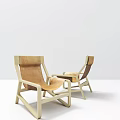 Modern Light Wood Frame Lounge Chairs With Brown Upholstered Seat In Minimalist White Background