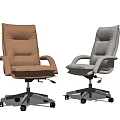 Modern Leather Office Chair with Armrests and Wheeled Base in Brown and Gray