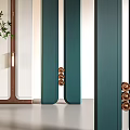 Modern Minimalist Room Divider With Teal White Brown Panels And Circular Brass Decorations