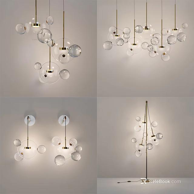 Modern Lighting Combinations With Transparent Glass Balls And Metal Brackets For Interior Design 3d model 