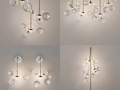 Modern Lighting Combinations With Transparent Glass Balls And Metal Brackets For Interior Design 3d model