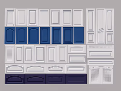 Assorted Cabinet Doors With Various Colors And Design Styles Including White Blue Dark Blue 3d model