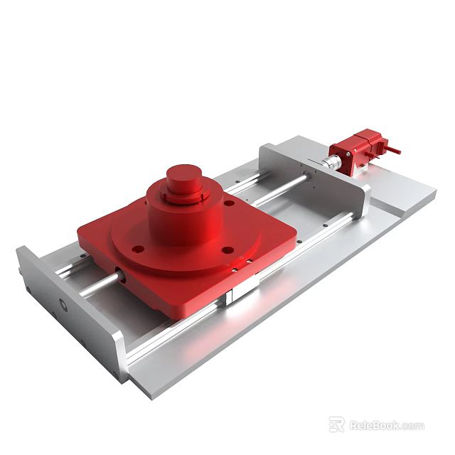 Industrial Mechanical Device With Red Component And Silver Rail Structure 3d model