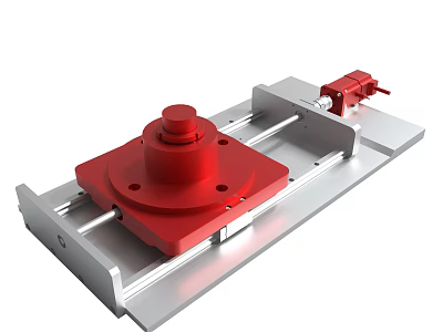 Industrial Mechanical Device With Red Component And Silver Rail Structure 3d model
