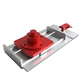Industrial Mechanical Device With Red Component And Silver Rail Structure 3d model