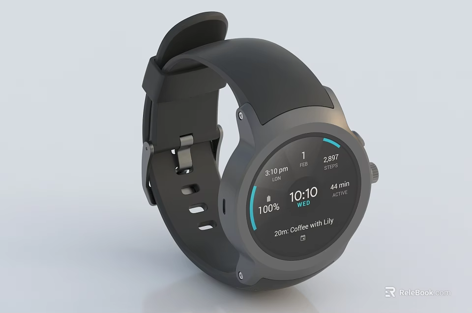 Smart Watch With Black Strap Round Dial Time Display 100% Charge 24h Battery Life 3d model 