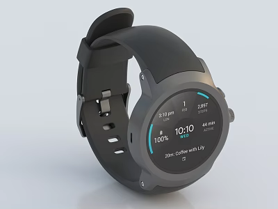Smart Watch With Black Strap Round Dial Time Display 100% Charge 24h Battery Life 3d model