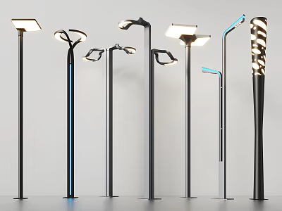 Modern Outdoor Lights Showcasing Various Stylish Lamp Post Designs And Sleek Light Heads 3d model