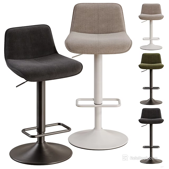 Modern Bar Stools With Various Colors Upholstered Seats And Metal Base Designs 3d model 