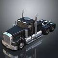 Black Heavy Duty Truck With Cab Shiny Metal Exhaust Pipes And Wheels