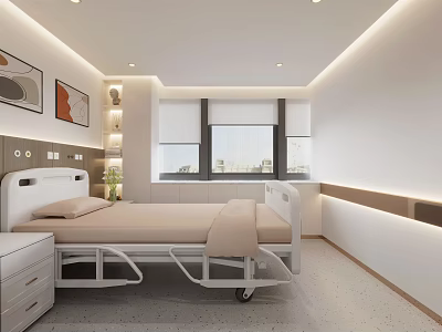 Hospital Outpatient Patient Room With Modern Interior Design Medical Bed Nightstand And Window View 3d model