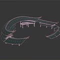 Traditional Curved Architectural Roof Structure With Blue Surface And Wooden Decorative Corners