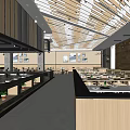 Stylish Restaurant Interior Design With Wooden Ceiling Bar Counter And Decorative Plants