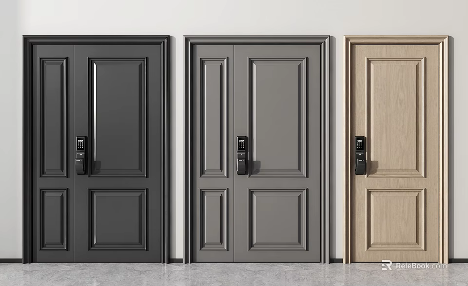 Modern Security Doors In Different Colors With Digital Lock Systems And Panel Designs 3d model