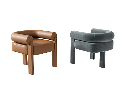 Modern Brown Leather and Gray Velvet Accent Chairs with Armrest and Straight Legs 3d model