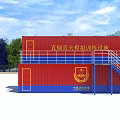 Red and Blue Container Based Fire Training Facility with Simulated Smoke and Fire 3d model