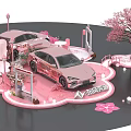 Pink Cherry Blossom Check in Photo Spot With Decorative Car And Scenic Setup 3d model