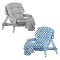 Comfortable Leisure Chair With Wooden Frame Gray Tufted Cushion And Patterned Blanket