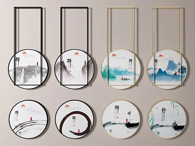 New Chinese Round Frame Painting Round Decorative Painting 3d model