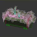 Lush Green Leafy Plants Growing in Rectangular Planter with Red Wheels