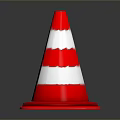 Red And White Striped Traffic Cone With Sturdy Red Base And Clear Visibility
