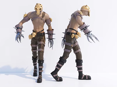Game Movie Character With Yellow Helmet Shirtless Torso And Spiked Arm Weapons 3d model