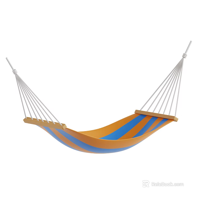 Home Decor Hammock Ornament With Orange And Blue Stripes And White Ropes 3d model 