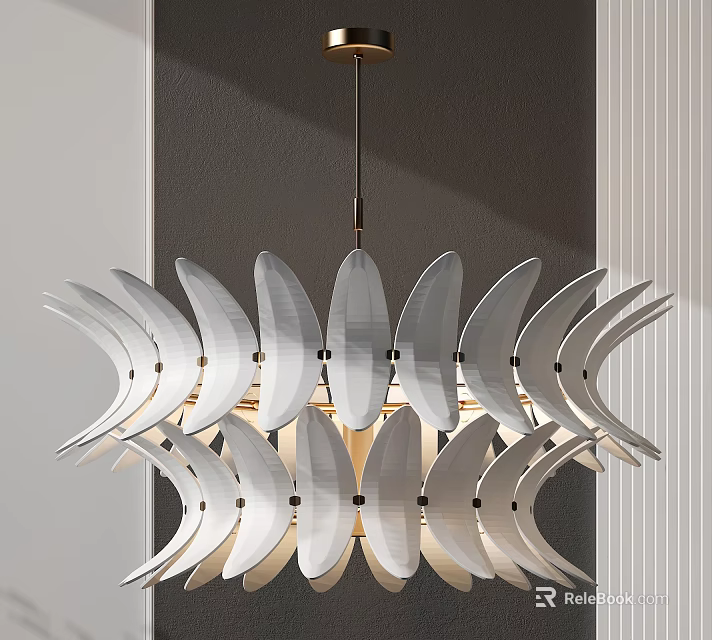 Modern Curved Leaf Design Chandelier With Sleek Metallic Frame And Warm Illumination 3d model 