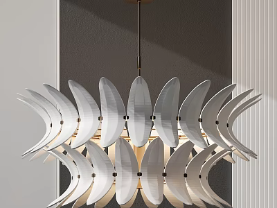 Modern Curved Leaf Design Chandelier With Sleek Metallic Frame And Warm Illumination 3d model