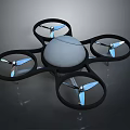 Modern Quadrotor Drone With Spherical White Body Black Frame And Four Blue Tipped Propellers