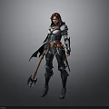 Fantasy Woman Warrior Wearing Detailed Armor With Axe And Cloak In Standing Pose