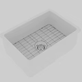 White Single Bowl Kitchen Sink With Metal Grid Rack And Drain