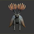 Fantasy Creature with Flaming Antlers Colorful Feathers Blue White Body and Yellow Eyes