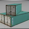 Stacked Teal Shipping Containers Featuring Weathered Metal Doors And Exteriors