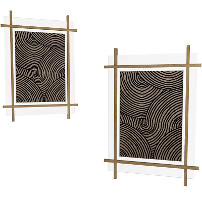 Decorative Wall Art With Wooden Cross Frame And Black Gold Wave Pattern Design 3d model