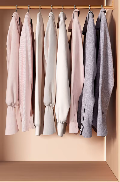 Trendy Women's Long Sleeve Tops Hanging In Pink White Gray With Puffed Sleeves 3d model