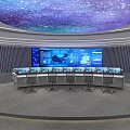 High Tech Monitoring Control Room Interior With Digital Screens Console Desks And Ergonomic Chairs