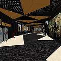 Modern Cinema Interior Corridor With Wall Posters Ceiling Design And Carpet 3d model