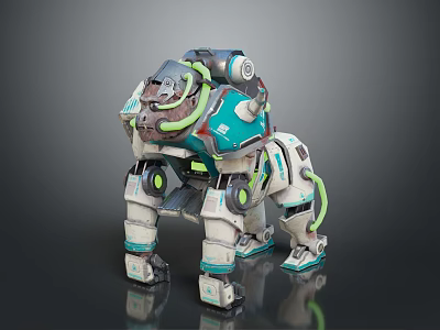 Sci-Fi Robotic Dog Creature With Metallic Armor Green Accents And Mechanical Parts 3d model