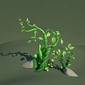 Green Vines With Fresh Leaves Growing Around Stones Casting Shadows On Green Background